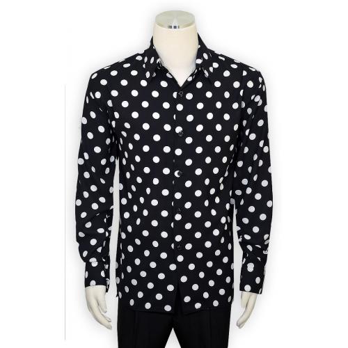 Pronti Black / Off-White Polka Dot Design Long Sleeve Shirt S6354